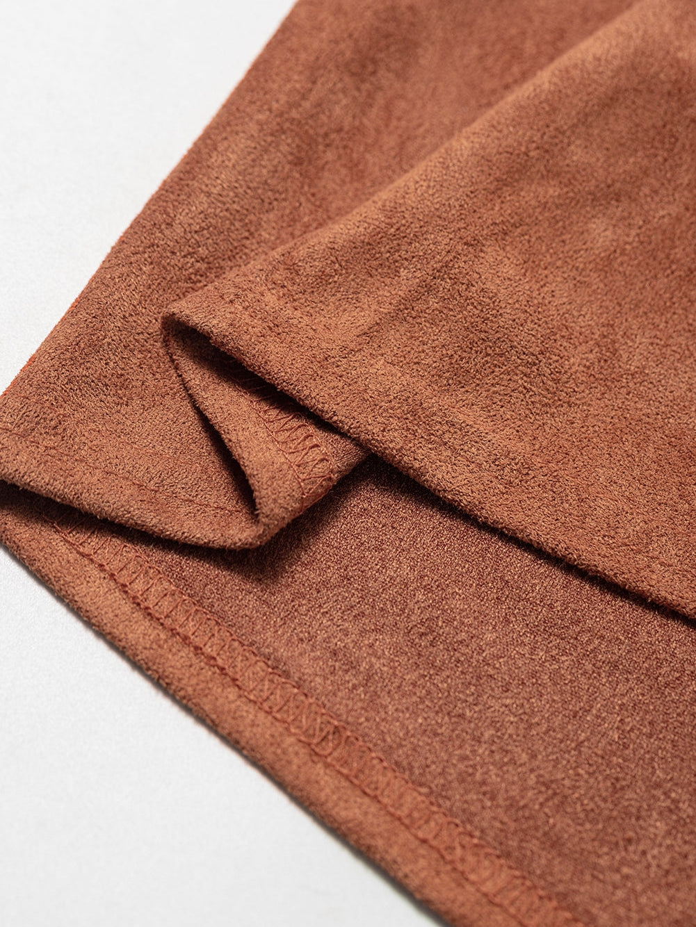 Chestnut Plus Size Suede Square Neck Balloon Sleeve Dress