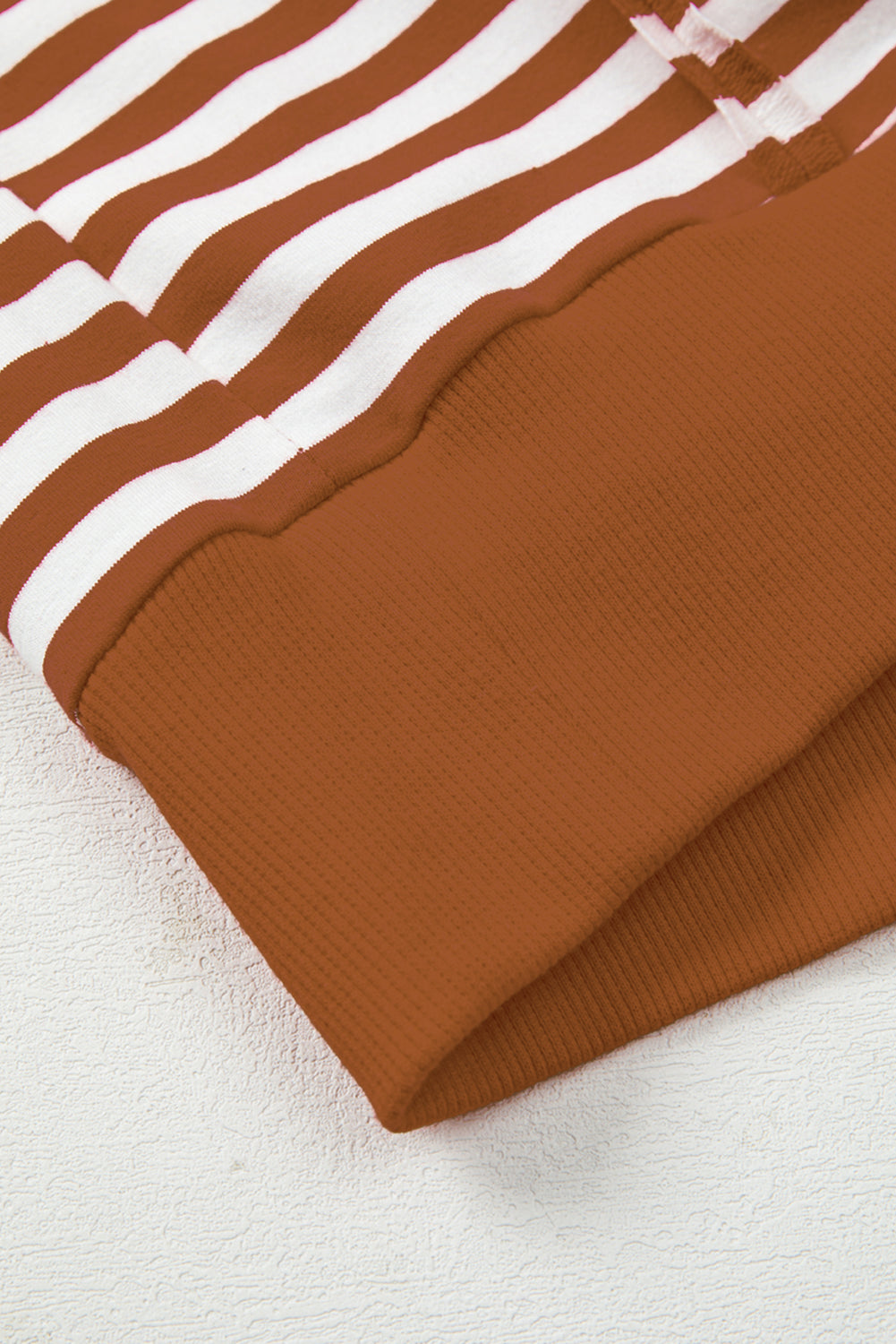 Brown Stripe Exposed Seam Drop Shoulder Casual Pullover Top