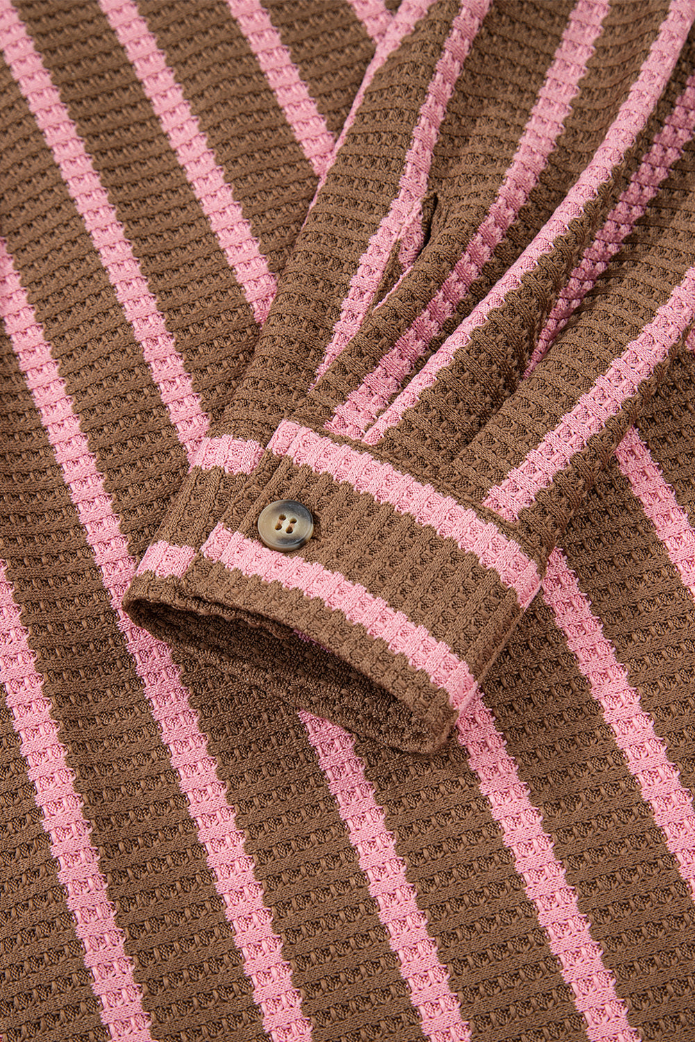 Multicolour Striped Knit Contrast Patchwork Button Flap Pocket Raw Hem Shacket