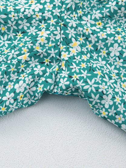 Green Floral Boho Tie-Waist Wide Leg Pants for Curvy Fashionistas