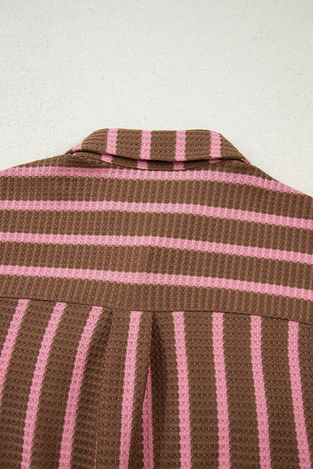 Multicolour Striped Knit Contrast Patchwork Button Flap Pocket Raw Hem Shacket