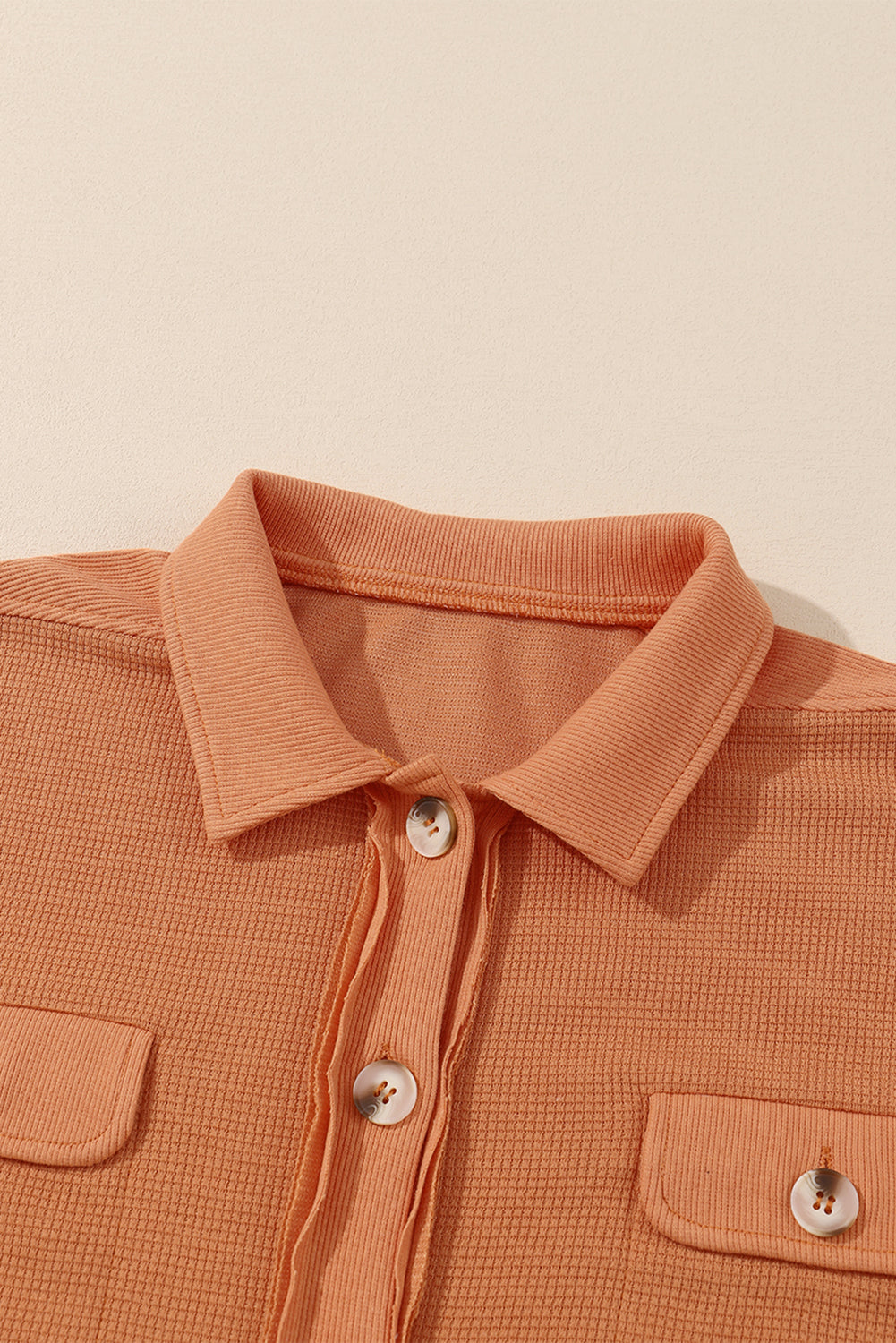 Golden Blaze Waffle Knit Shacket with Button Flap Pockets