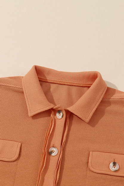 Golden Blaze Waffle Knit Shacket with Button Flap Pockets