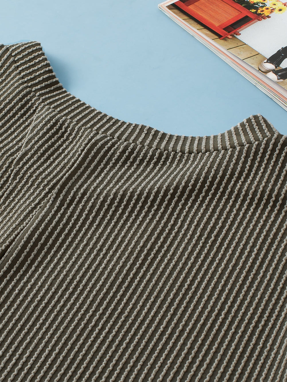 Moss Green Plus Size Rib Knit Short Sleeve Top and Shorts Set