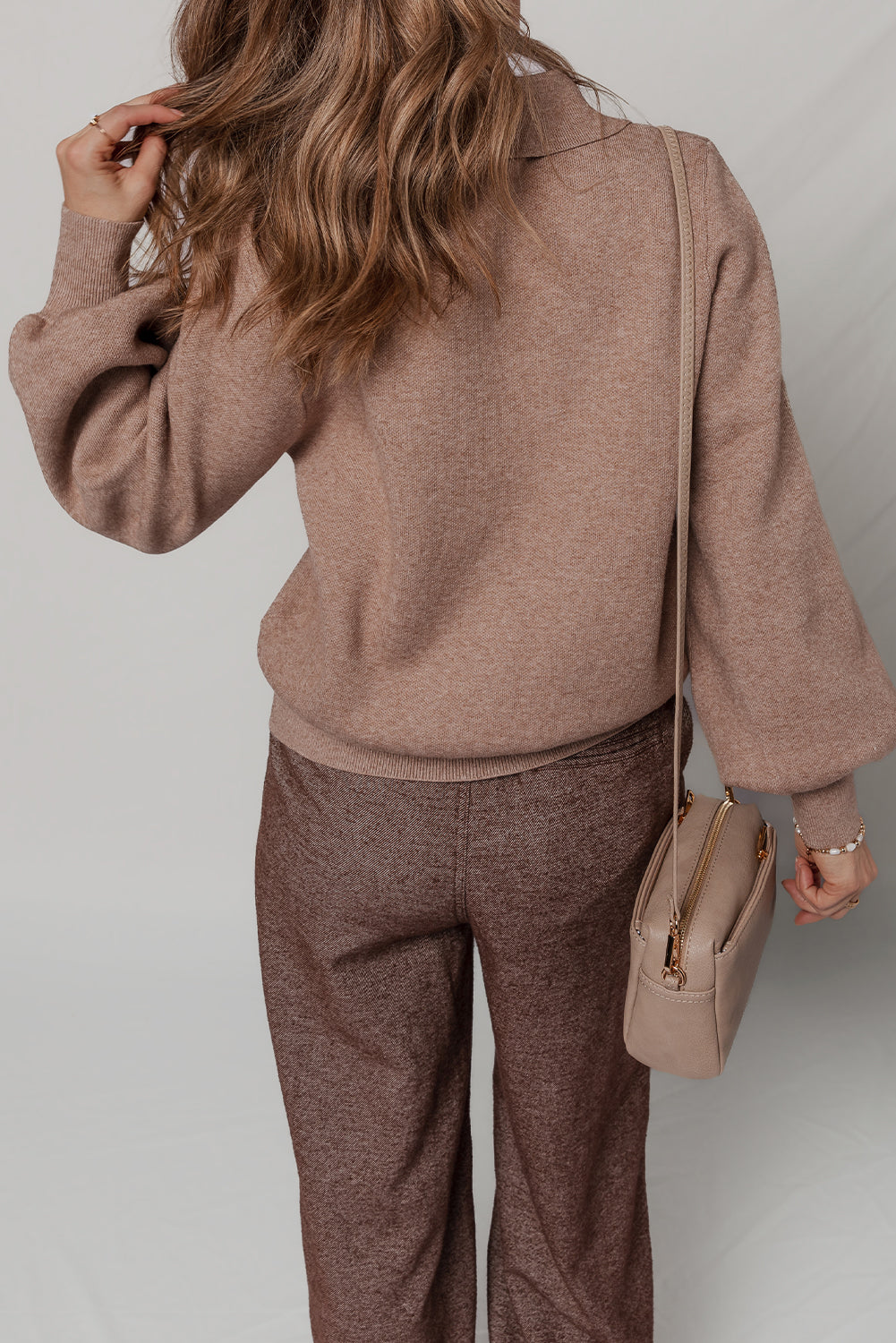 Old Rose Flap Chest Pocket Full Zipper Bubble Sleeve Collared Short Cardigan