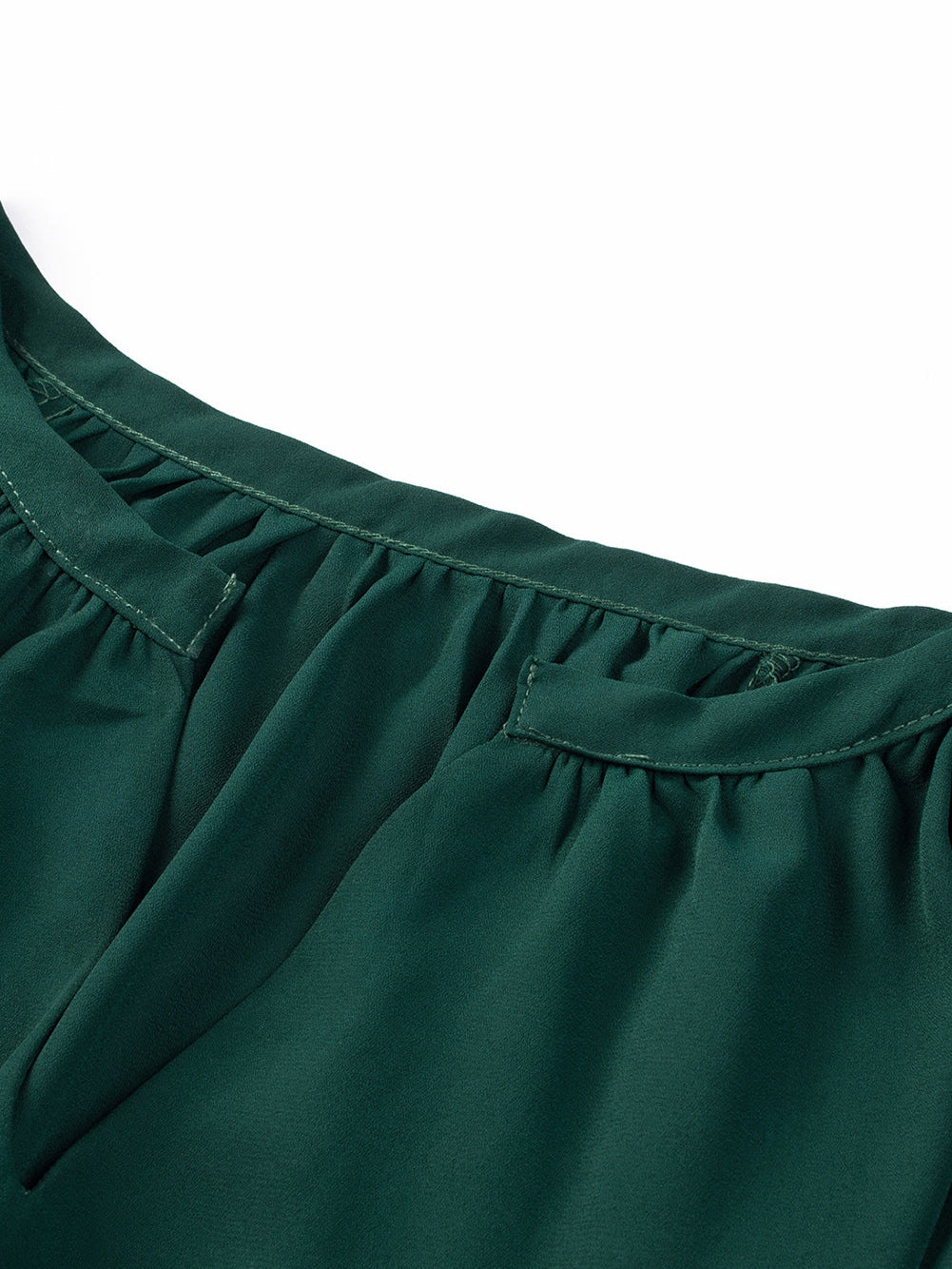 Green Split V-Neck Pleated Flutter Sleeve Blouse