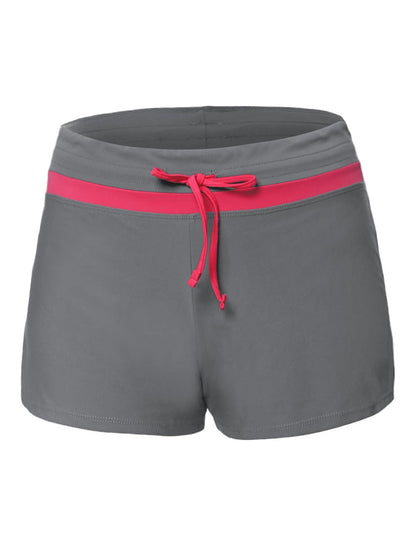 Fiery Red Accented Taupe Women's Swim Shorts