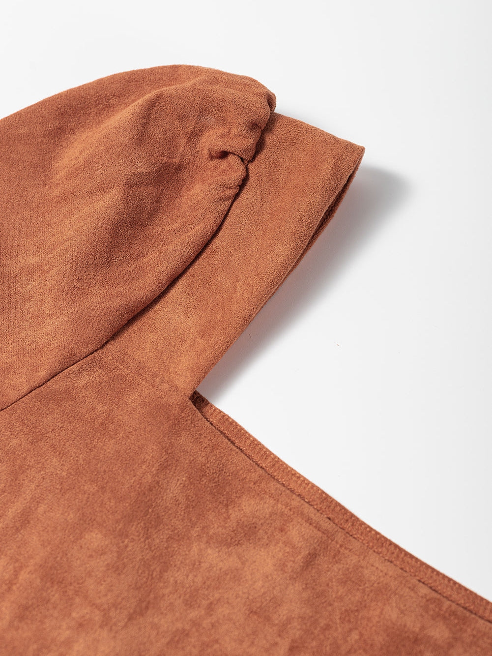 Chestnut Plus Size Suede Square Neck Balloon Sleeve Dress