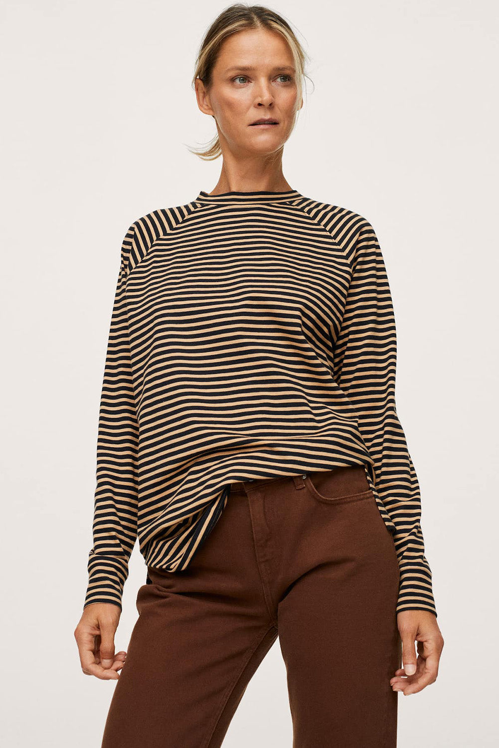 Black Stripe Side Splits Loose Fit Long Sleeve Top