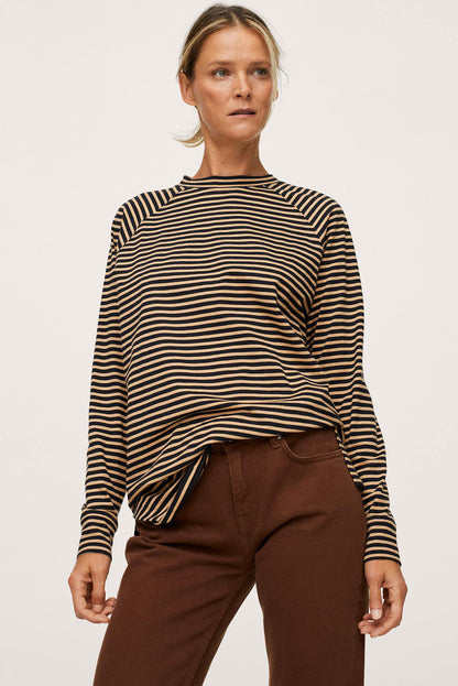 Black Stripe Side Splits Loose Fit Long Sleeve Top