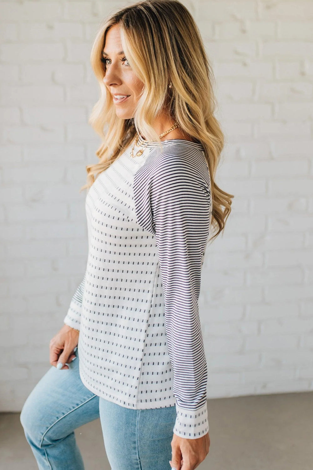 Black Stripe Raglan Patchwork Long Sleeve Tee