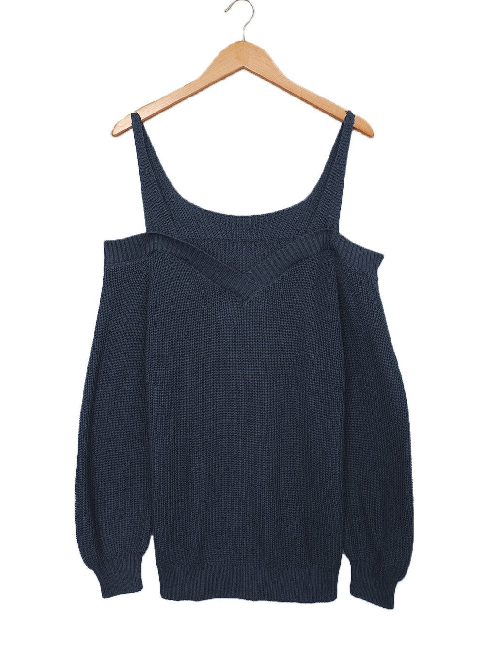 Elegant Navy Cold Shoulder Knit Sweater
