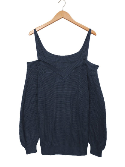 Elegant Navy Cold Shoulder Knit Sweater