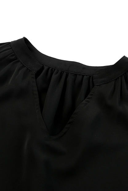 Black Fiery V Neck Long Puff Sleeve Top