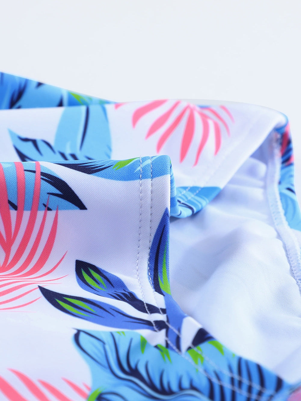 Floral Print Zip Front Half Sleeve Beach One Piece Swimsuit