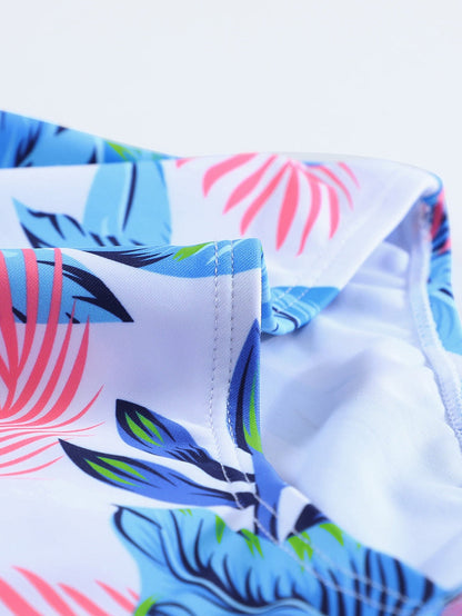 Floral Print Zip Front Half Sleeve Beach One Piece Swimsuit