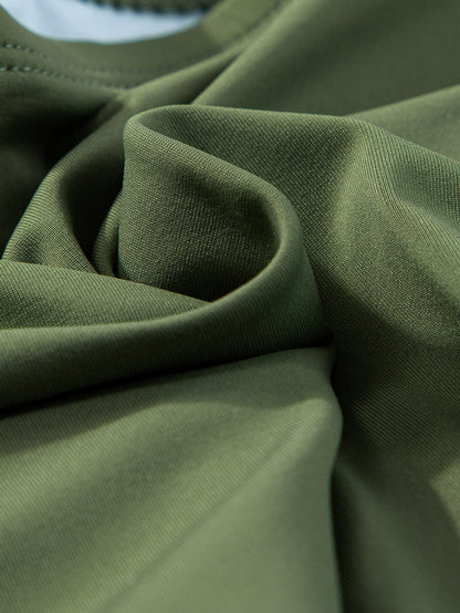 Green Mesh Ruched Tankini with High Neck Plunge