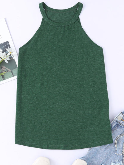 Green Sleeveless Solid Color Round Neck Tank Top