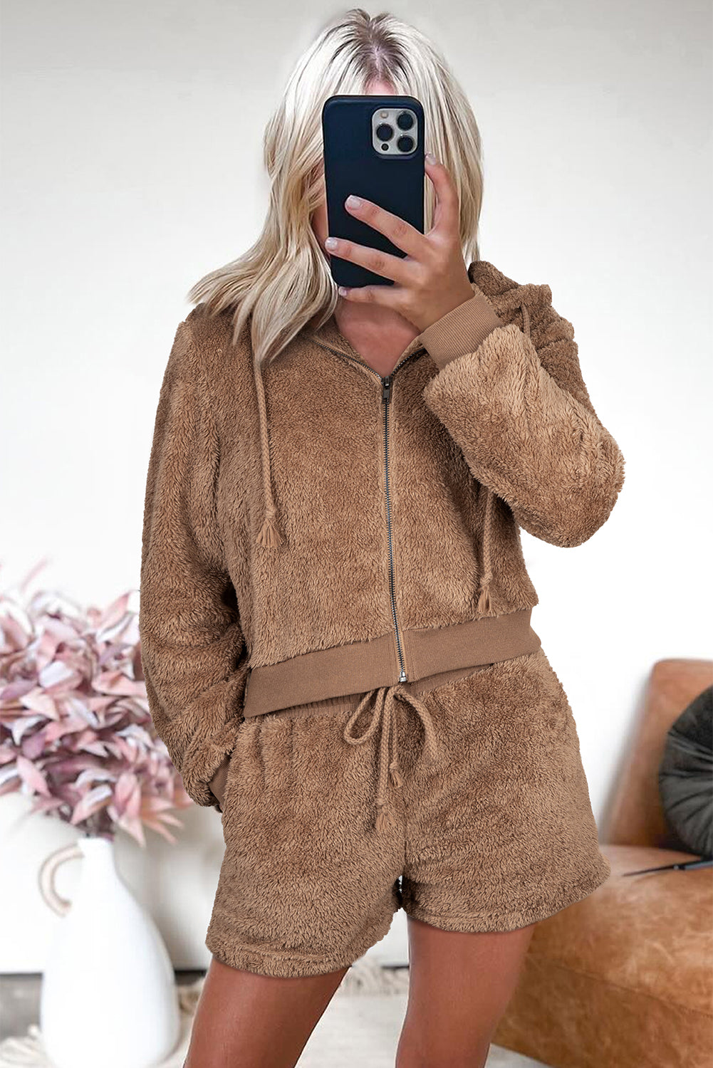 sherpa hoodie short set
