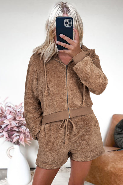 sherpa hoodie short set