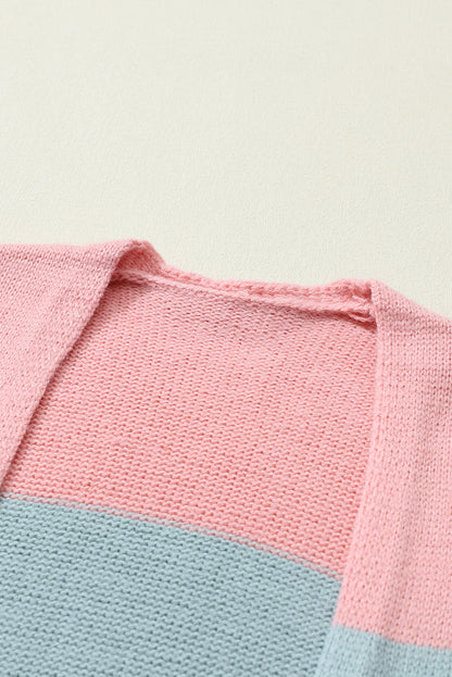 Green Striped Colorblock Open-Front Cardigan