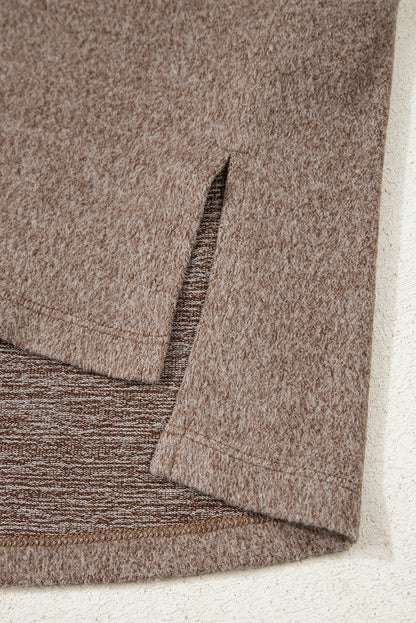 Dark Khaki Contrast Trim V Neck Long Sleeve Patchwork Loose Top