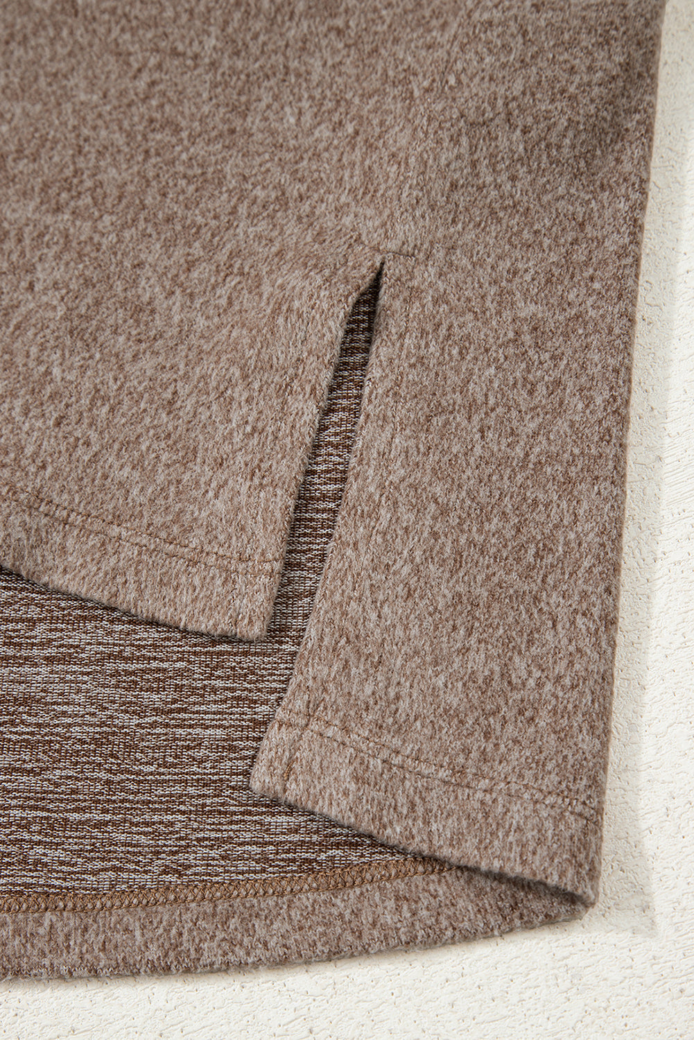 Dark Khaki Contrast Trim V Neck Long Sleeve Patchwork Loose Top