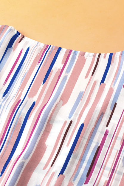 White Striped Ruffle Short Sleeve Plus Size Top