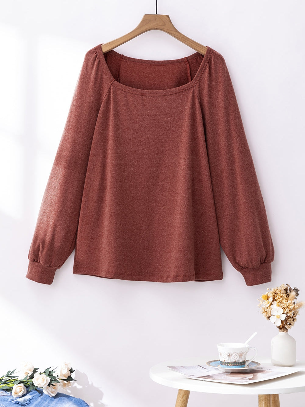 Gold Flame Square Neck Plus Size Knit Top