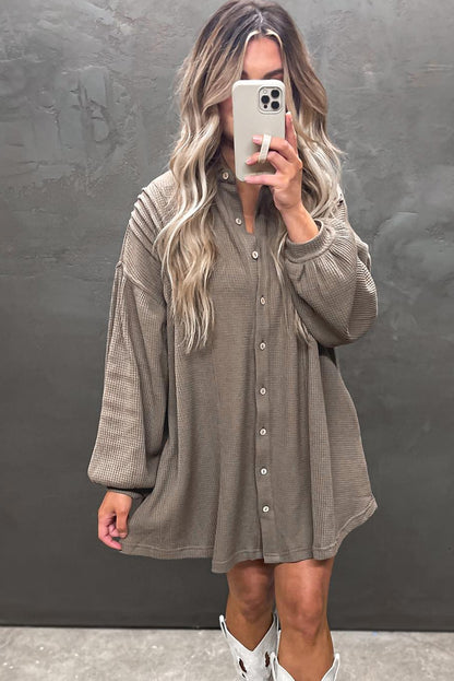 Simply Taupe Waffle Knit Shirt Tunic Dress