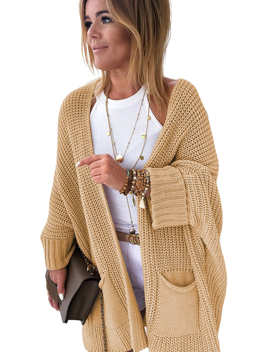 Apricot Cozy Batwing Sleeve Knit Cardigan