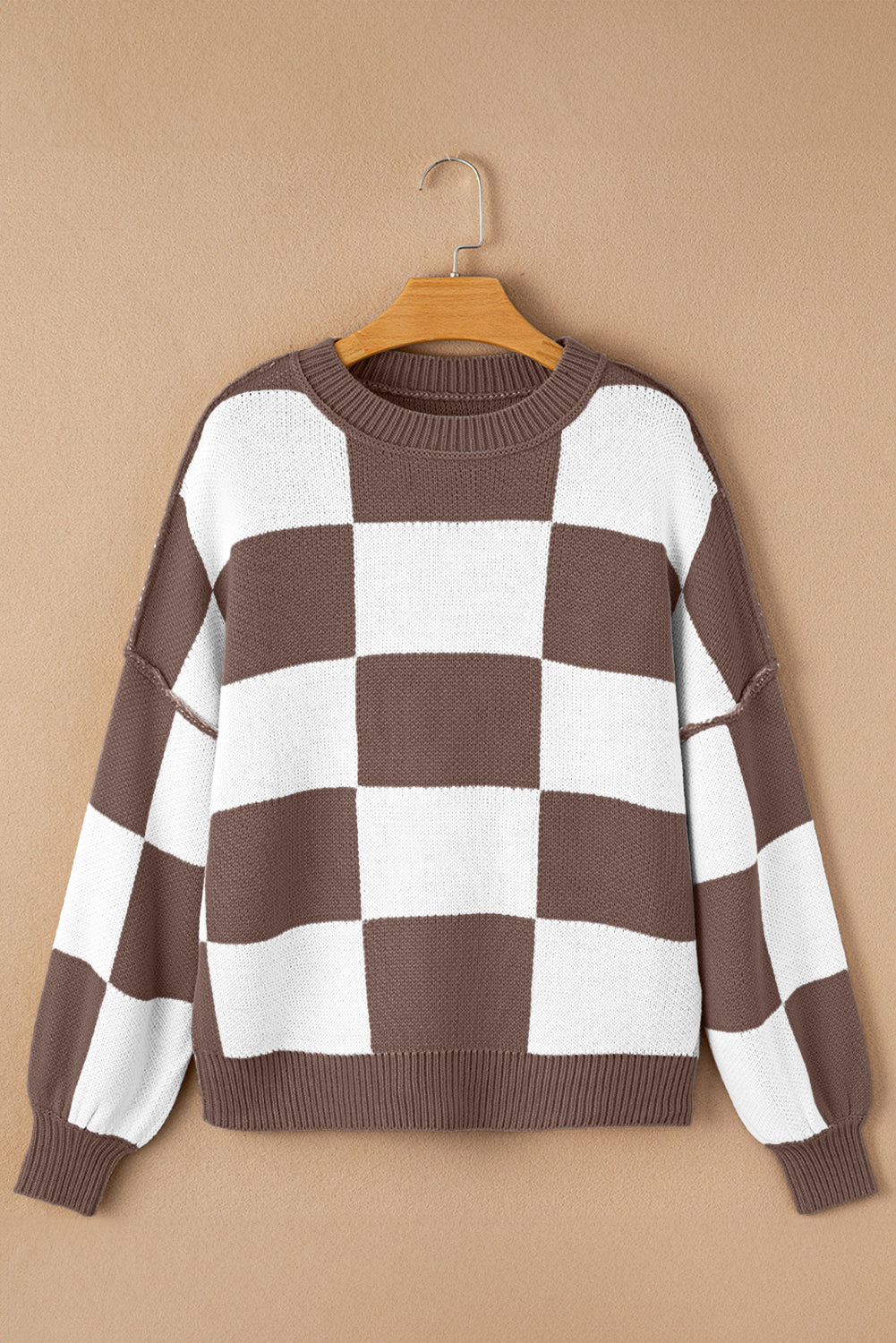 brown checkered sweater