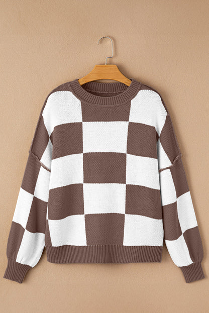 brown checkered sweater