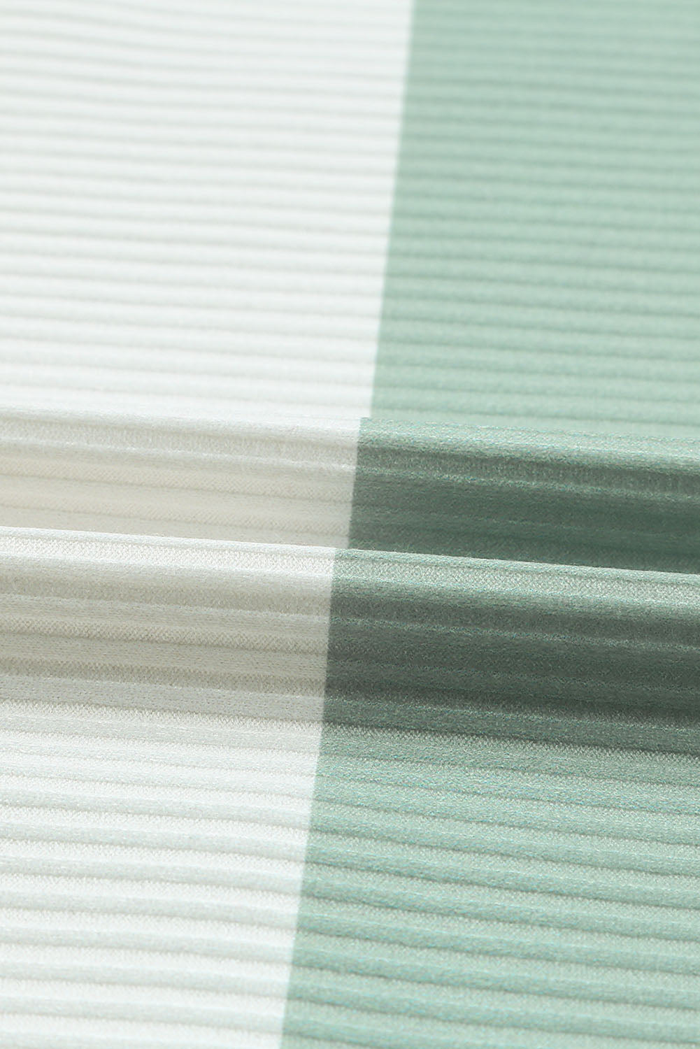 Green Striped Ribbed Long Sleeve Top with Chest Pocket