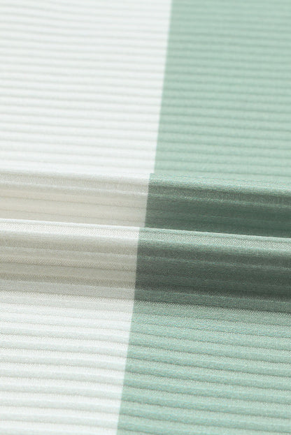 Green Striped Ribbed Long Sleeve Top with Chest Pocket