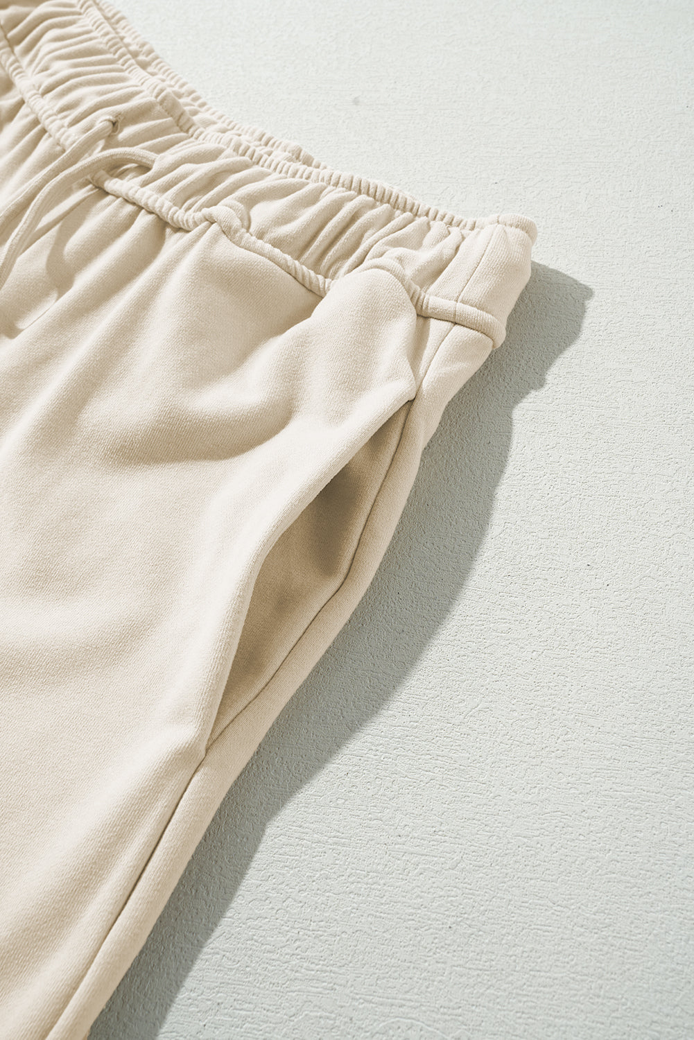 Apricot Loop Drawstring Elastic Waistband Casual Wide Leg Pants