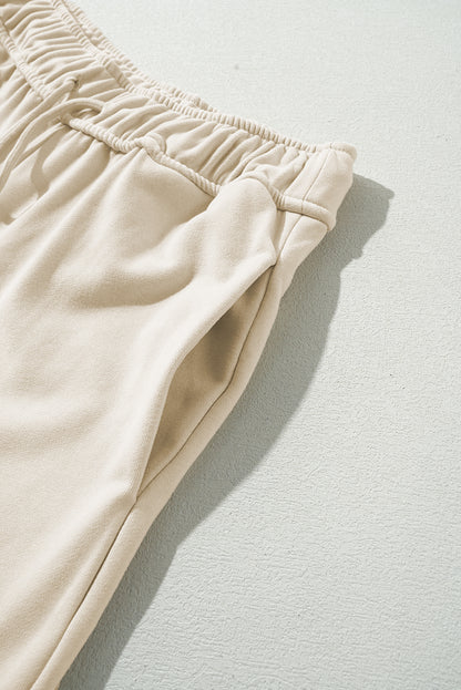 Apricot Loop Drawstring Elastic Waistband Casual Wide Leg Pants
