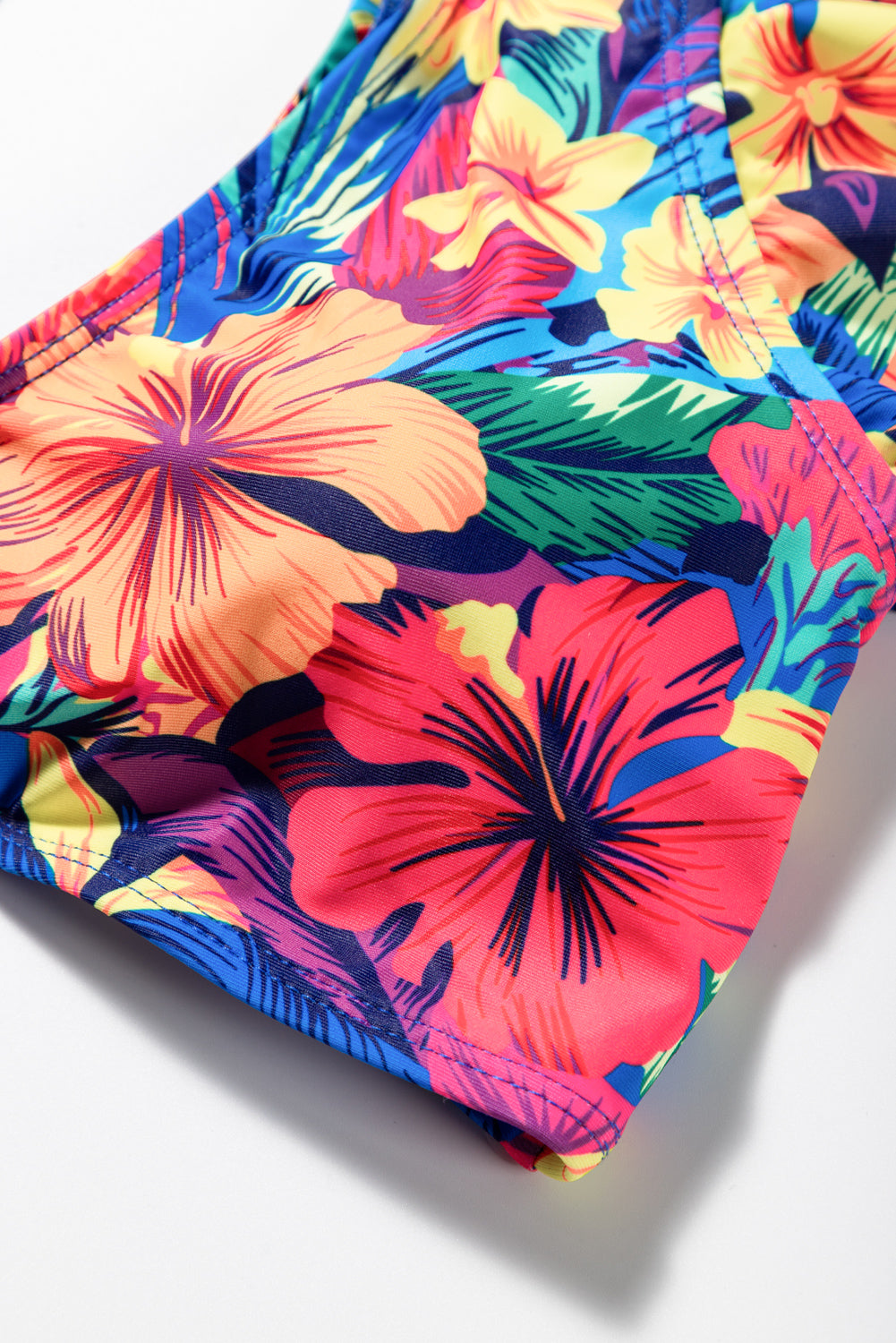 Floral Print Ruffle Trim High Waisted Bikini Set in Ocean Blue