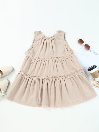 Khaki V-Neck Ruffle Tier Tank Top