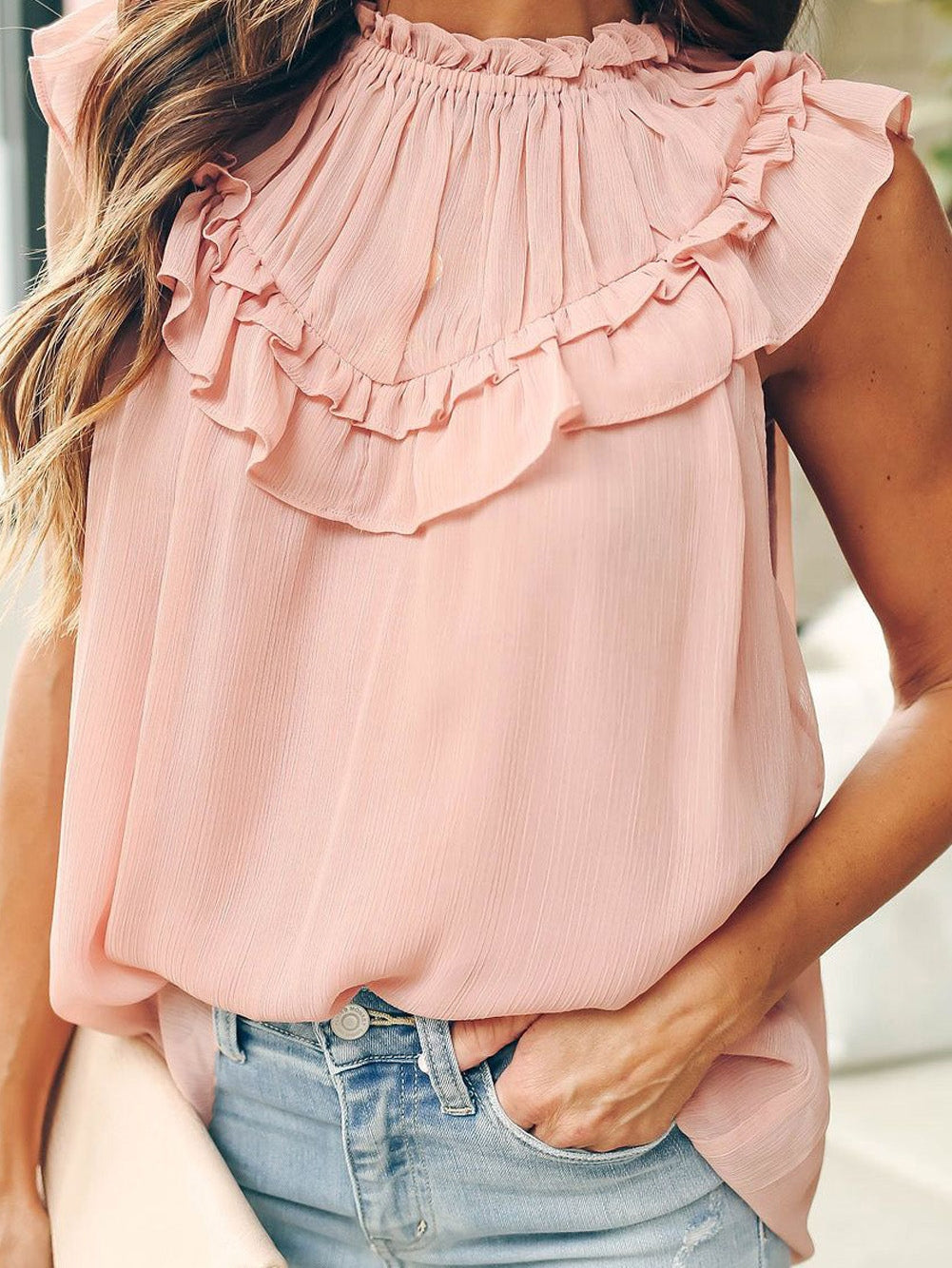 Elegant Ruffle Chiffon Tank Top