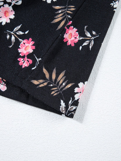 Floral Strappy Racerback Tank Top in Black Plus Size