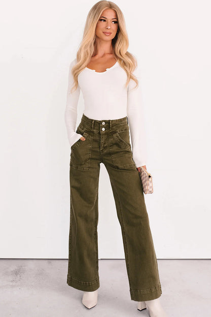 Jungle Green Henley Wide Leg Mica Denim Jeans