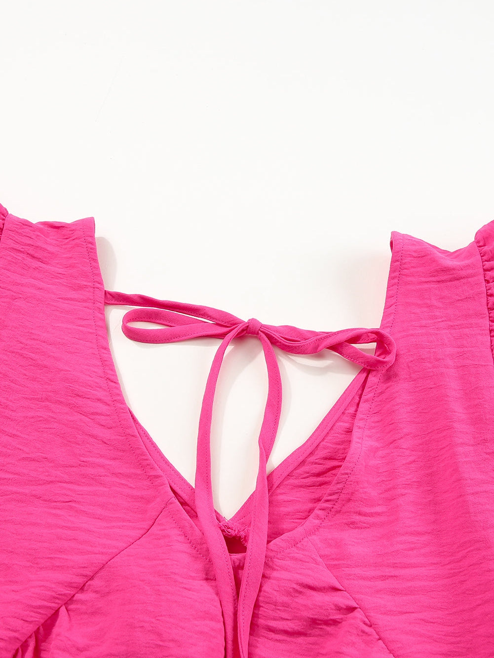 Pretty in Pink V-Neck Ruffle Tunic Top with Tie Back