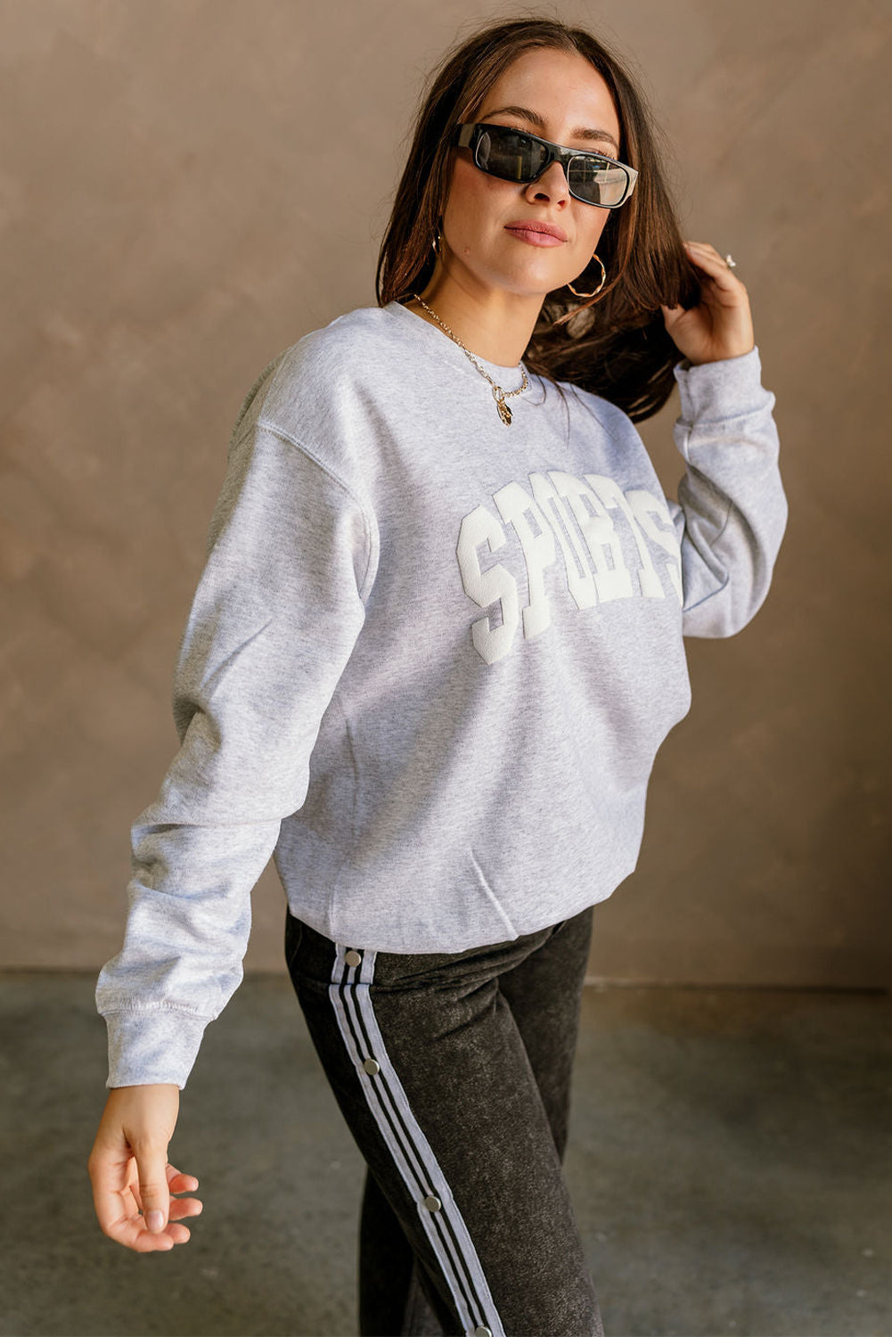 Light Grey FOOTBALL 3D Letter Graphic Crew Neck Sweatshirt