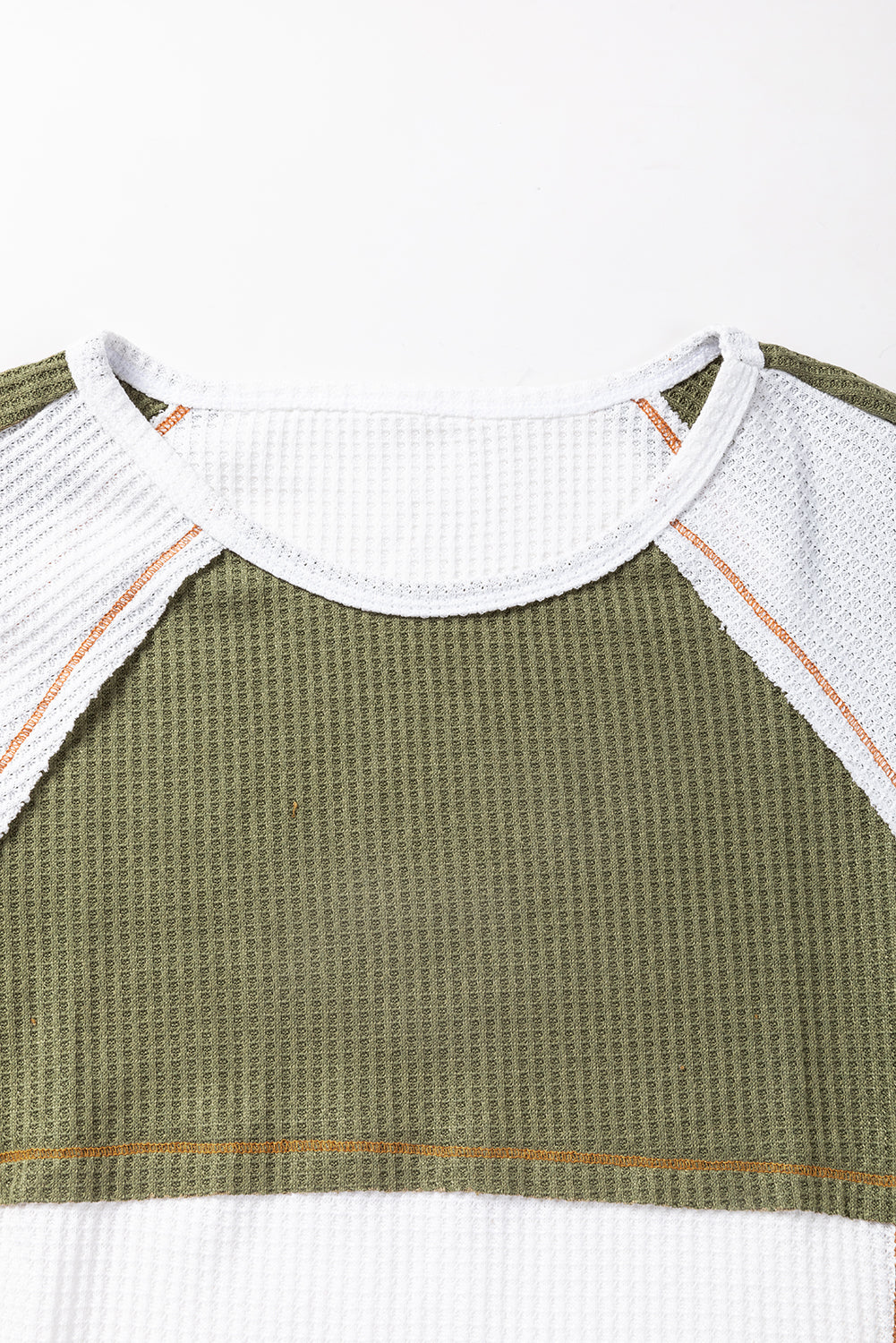 Green Block Patchwork Long Sleeve Waffle Knit Top