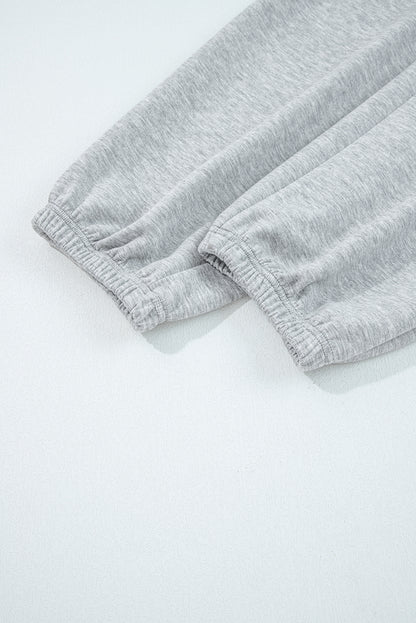 Light Grey Zip Collar Long Sleeve Top Drawstring Pants Set