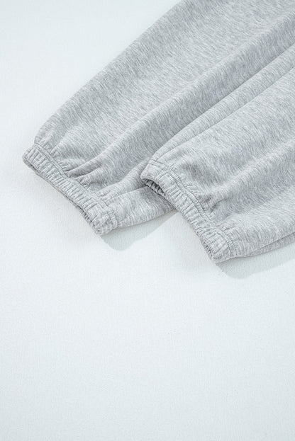 Light Grey Zip Collar Long Sleeve Top Drawstring Pants Set