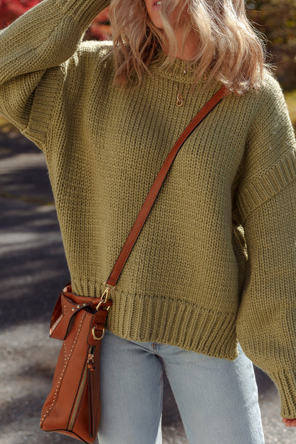 Guacamole Green Solid Color Ruffled Chunky Loose Sweater