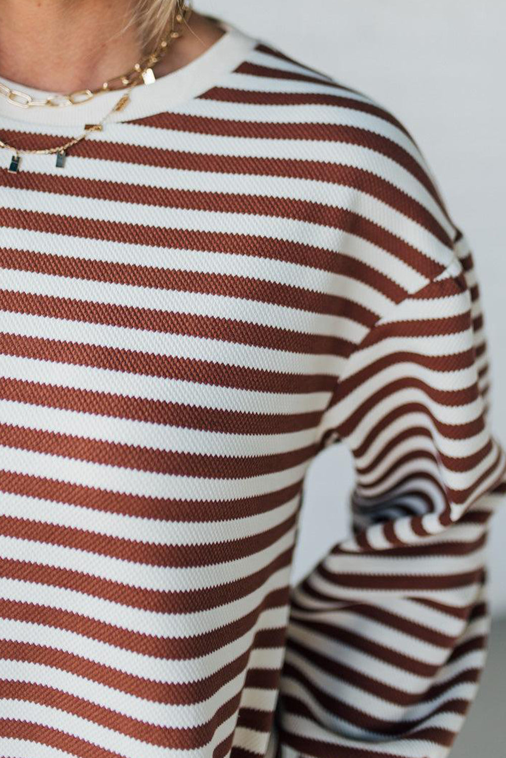 Brown Stripe Puffy Bracelet Sleeve Shift Mini T Shirt Dress