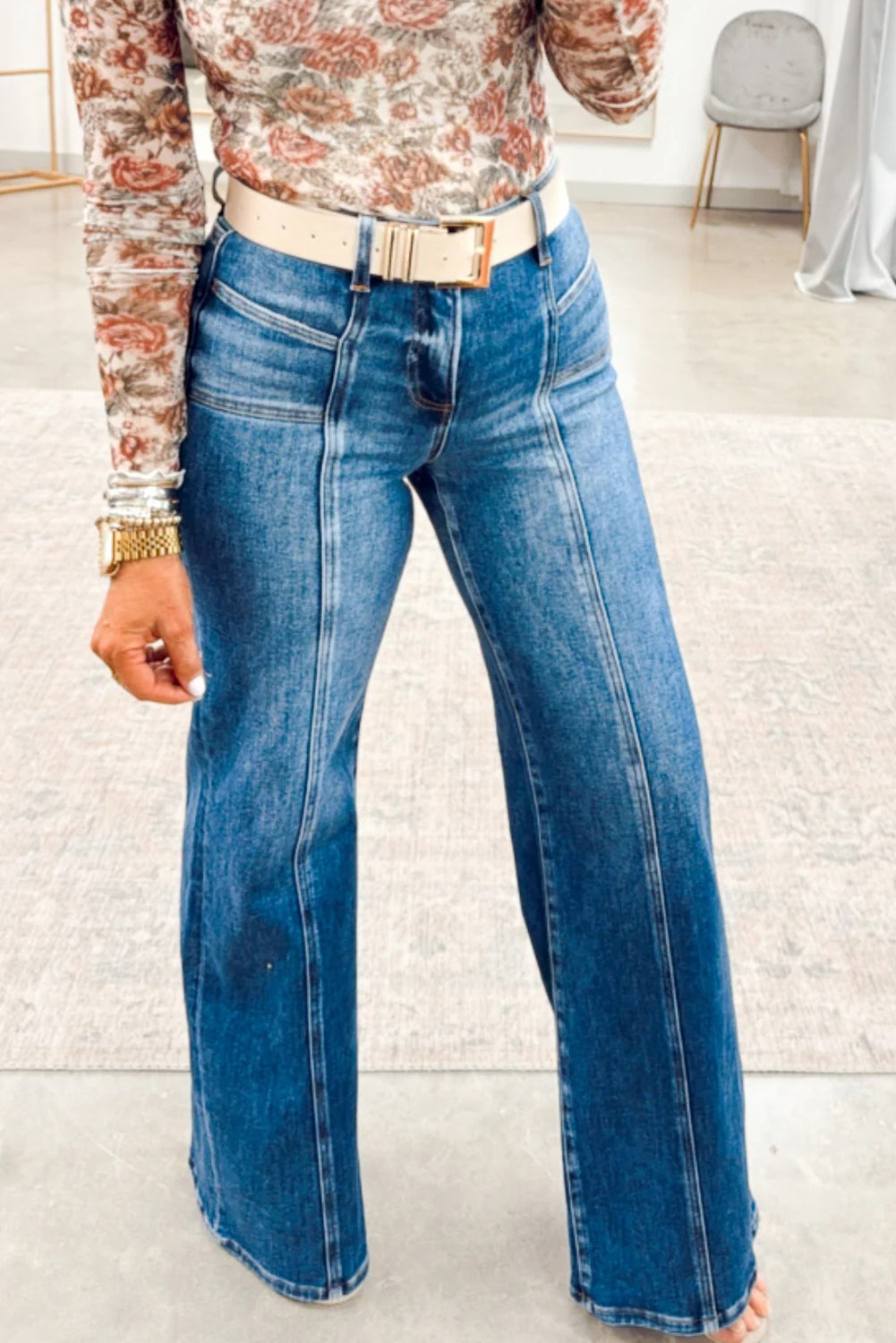 Sky Blue Tailored Seam Detail Womnes Shift Jeans